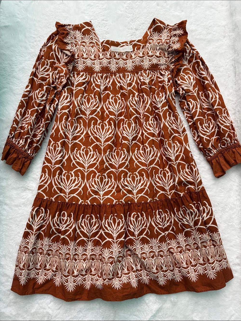 Rust Floral Smocked Yoke Casual Dress